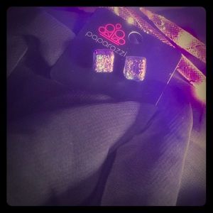 Purple dice glitter earrings